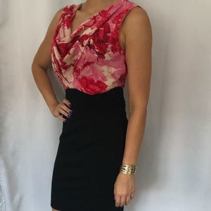 TB Sz3 EUC Blk Red Pink Floral Cowl Neck Bodice